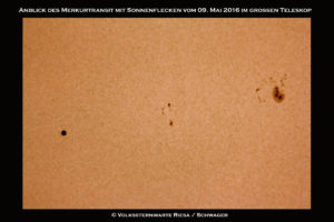 Merkur mit Sonnenflecken auf der Sonnenoberfläche